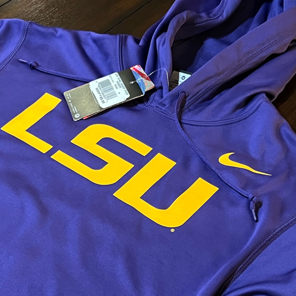 RARE 2013 NWT NIKE THERMA-FIT PURPLE/GOLD LSU TIGERS KO WARP HOODIE SZ MEDIUM - Picture 6 of 13